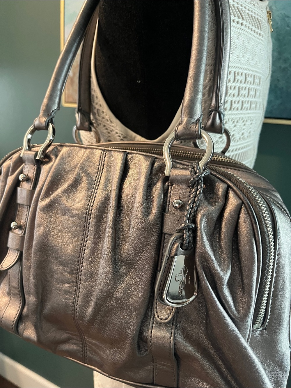 Cole Haan Metallic Silver Leather Satchel